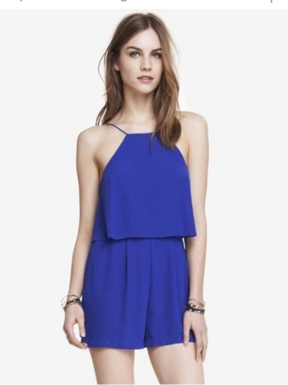 Express Cobalt Blue Flutter Back Spaghetti Strap Romper Size 8